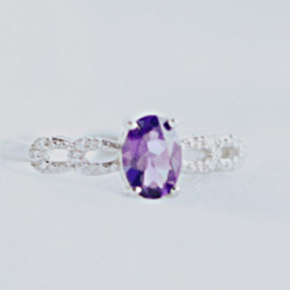 Genuine Natural Amethyst Stone Ring Purple Sterling Silver Dainty Ring